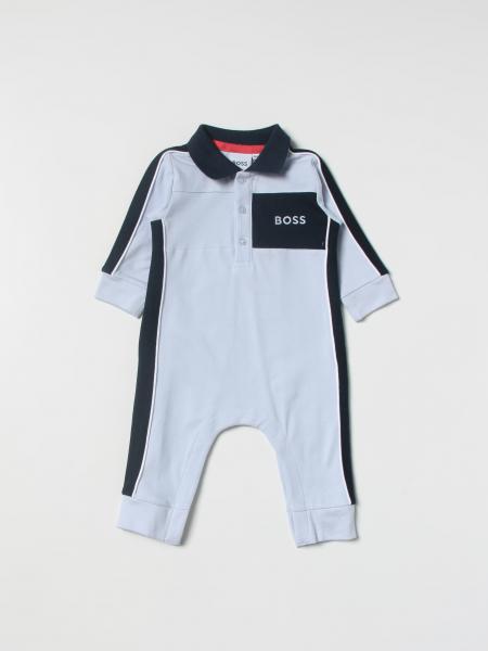 Salopette per neonati in cotone a righe con logo stampato HUGO BOSS Donna Abbigliamento Tute e salopette Salopette 
