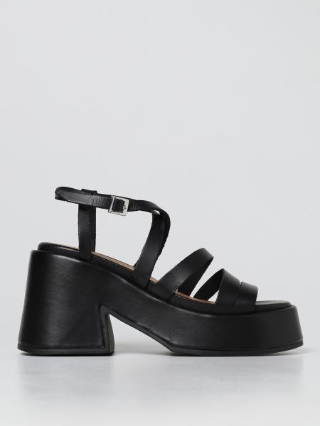 GANNI: leather sandals - Black | Ganni heeled sandals S1825 online at ...