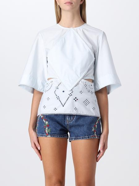 GANNI: top for woman - Gnawed Blue | Ganni top F7056 online on GIGLIO.COM
