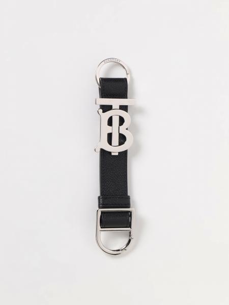 BURBERRY: keychain in grained leather - Black  Burberry keyring 8063861  online at