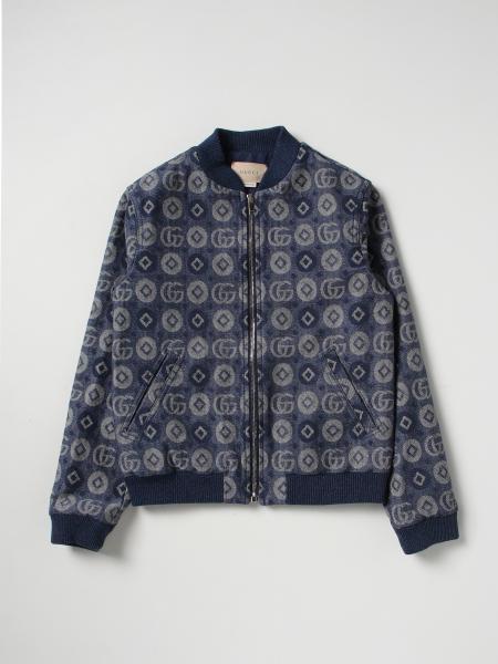 Giacca con zip Gucci in denim e logo all-over