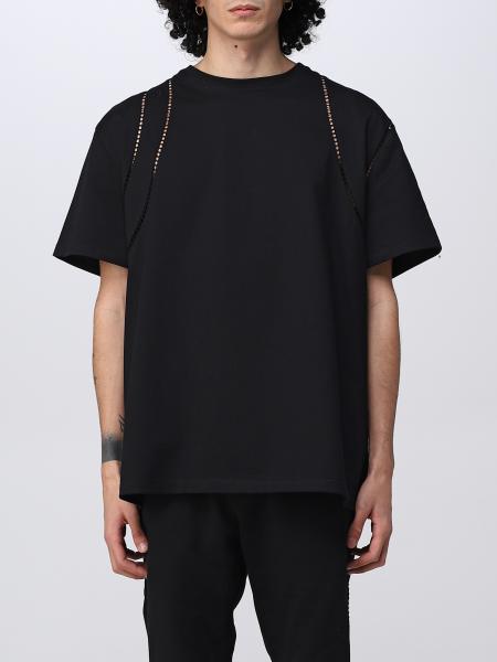 ALEXANDER MCQUEEN: cotton T-shirt with perforated details - Black ...