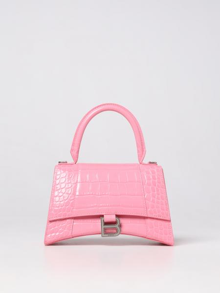BALENCIAGA: Hourglass bag in crocodile print leather - Pink