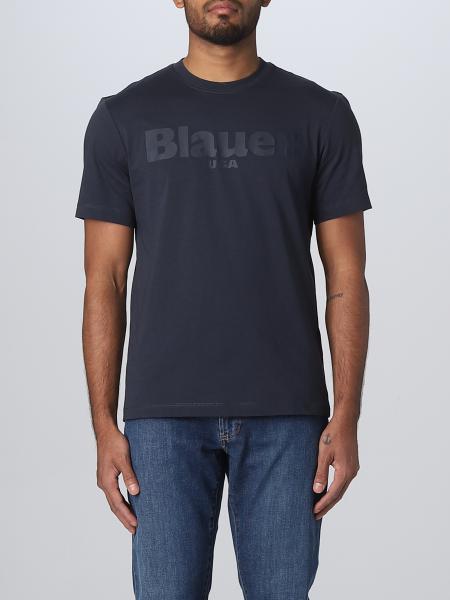Blauer T-shirt manica corta uomo con logo color mattone main image 1
