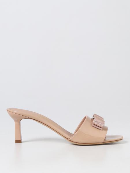 FERRAGAMO: heeled sandals for woman - Beige | Ferragamo heeled sandals ...