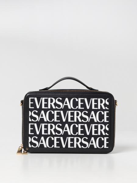 Borsa Versace in canvas e pelle con logo all over