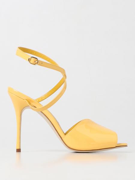 MANOLO BLAHNIK: Hourani sandals in patent leather - Yellow | Manolo ...
