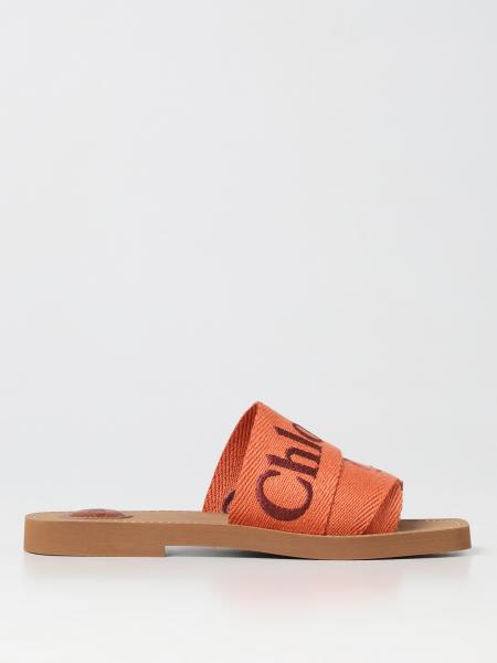 Sandalo Woody Chloé in lino con logo ricamato
