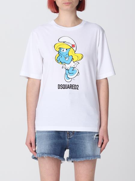 T-shirt Dsquared2 donna: T-shirt Smurfs One Life One Planet X Dsquared2 in cotone
