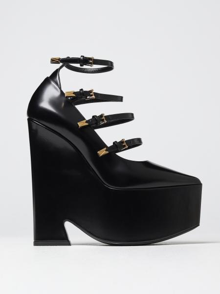 Versace Outlet: Pump Tempest in leather - Black | Versace wedge shoes ...