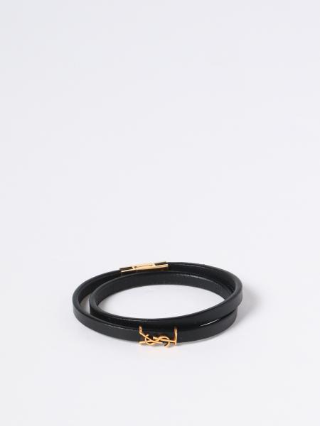 SAINT LAURENT: leather bracelet with applied monogram - Black