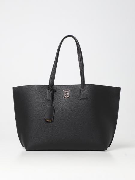 BURBERRY: bag grained leather - Black | Burberry tote 8066221 online at GIGLIO.COM