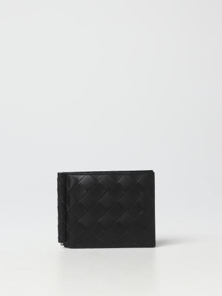 BOTTEGA VENETA: credit card holder in woven leather - Black | Bottega ...