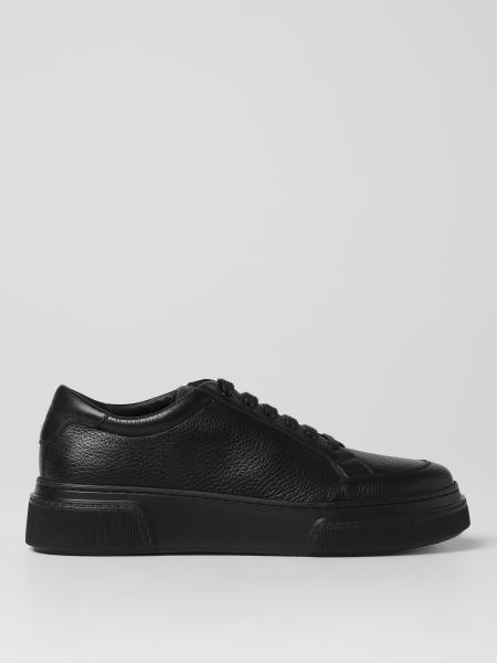 GIORGIO ARMANI: sneakers in grained leather - Black | Giorgio Armani ...