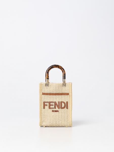 FENDI: Sunshine bag in raffia and leather - Beige | Fendi mini bag ...