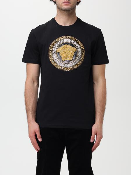 VERSACE: T-shirt with Medusa Greca print - Black | Versace t-shirt ...