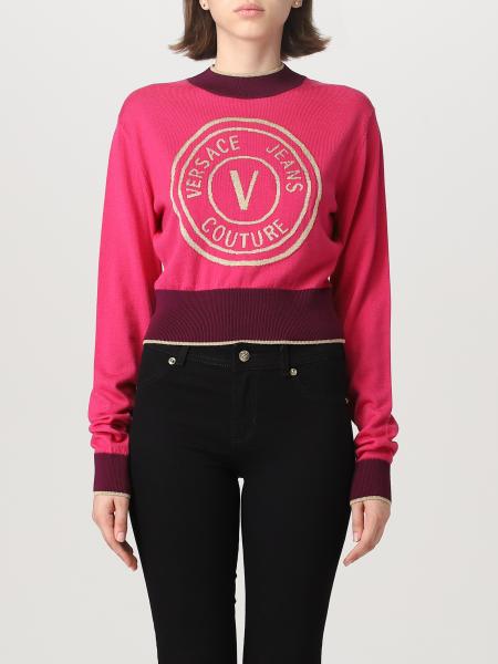 Versace Jeans Couture Sweater In Wool Fuchsia Versace Jeans Couture Sweater 75hafm21cm01a