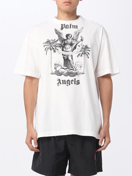 PALM ANGELS: cotton t-shirt with print - White | Palm Angels t-shirt ...