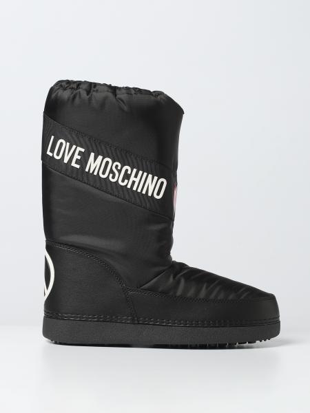LOVE MOSCHINO: snow boots in nylon with contrasting logo - Black | Love ...
