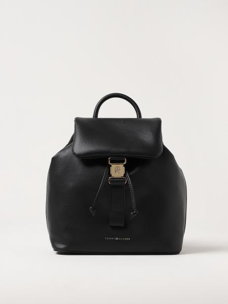 TOMMY HILFIGER: backpack in recycled grained synthetic leather - Black ...