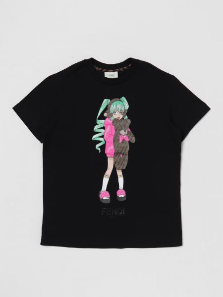 FENDI KIDS: cotton t-shirt - Black | Fendi Kids t-shirt JFI2967AJ ...