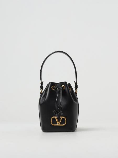 V Logo Signature Small Leather Bucket Bag in Black - Valentino