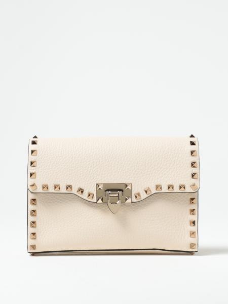 VALENTINO GARAVANI: Rockstud bag in grained leather with studs - Ivory ...