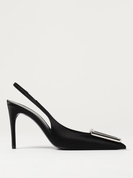 SAINT LAURENT: Avenue crepe slingbacks with buckle - Black | Saint ...