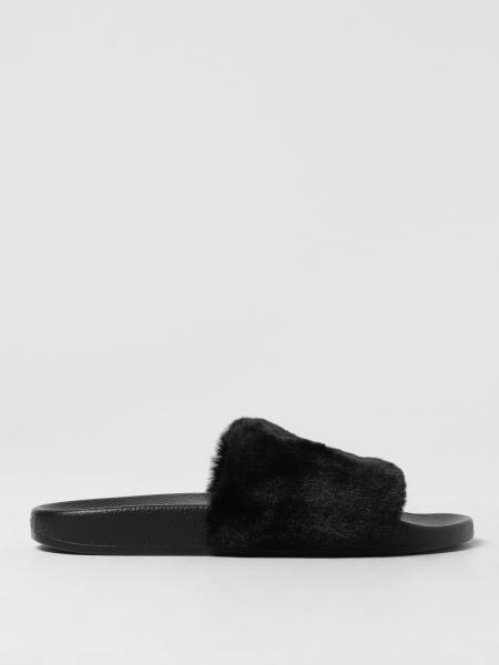 VERSACE JEANS COUTURE slides in synthetic fur with logo Black