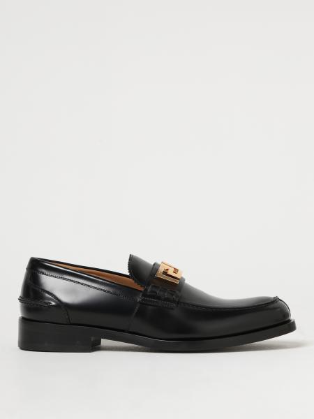 VERSACE: Greca moccasins in shiny leather with application - Black ...