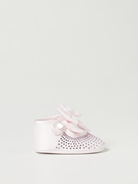 Monnalisa cradle shoes in duchesse with bow and rhinestones