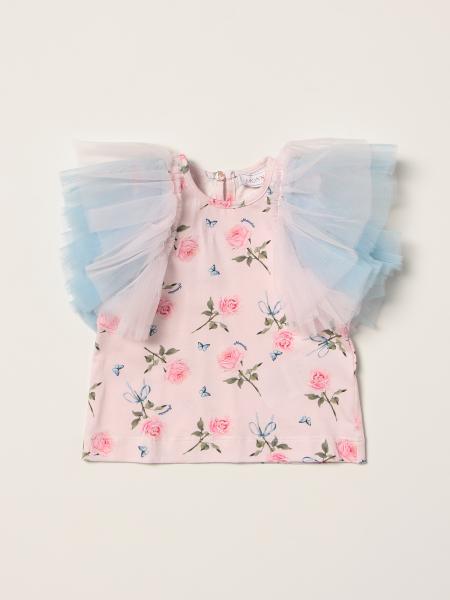 Monnalisa T-shirt with floral print and tulle
