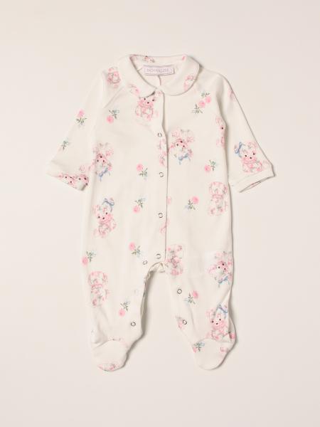 Monnalisa footed jumpsuit with teddy bears and flowers pattern