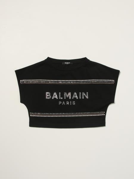 Balmain cropped T-shirt with rhinestone logo