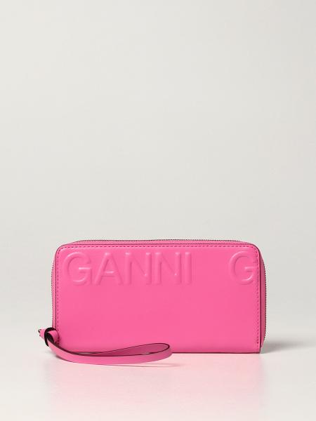 GANNI: wallet in recycled leather - Pink | Ganni wallet A4000 online on ...