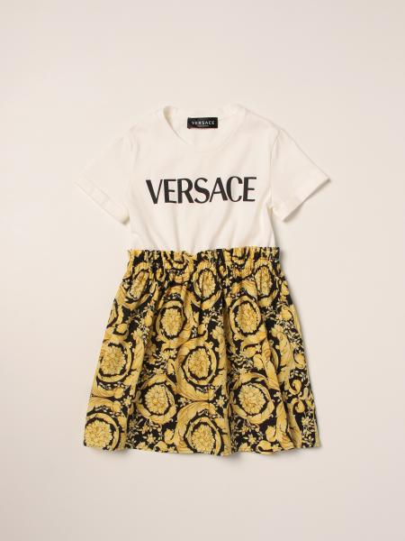 Young Versace kids: Versace Young dress with baroque patterned skirt