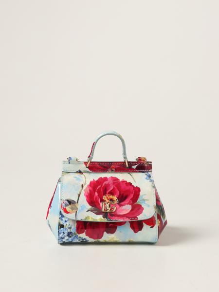 DOLCE & GABBANA: patent leather Sicily mini bag with garden print - Gnawed  Blue