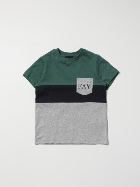 T-shirt Fay in cotone tricolor con logo