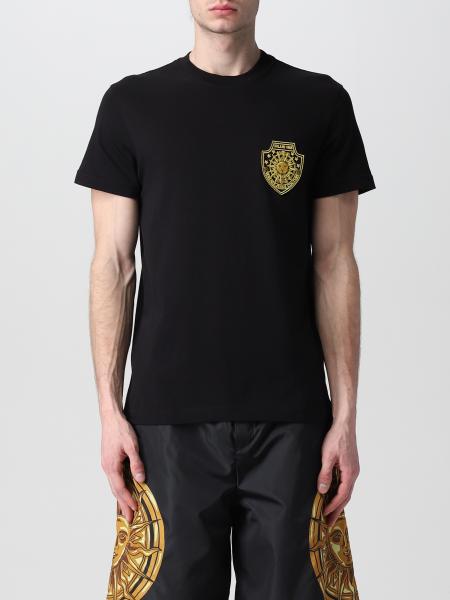 VERSACE JEANS COUTURE: T-shirt with emblem - Black | Versace Jeans ...