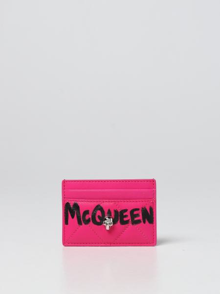 Porta carte di credito Alexander McQueen in pelle con logo Graffiti