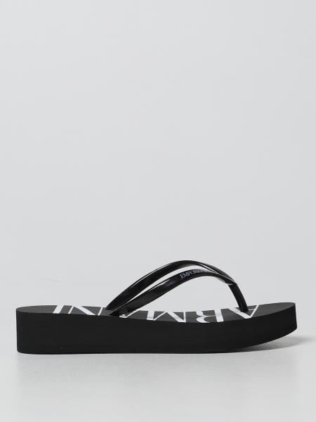 EMPORIO ARMANI: flat sandals for woman - Black | Emporio Armani flat sandals  XVQS03XN118 online on 