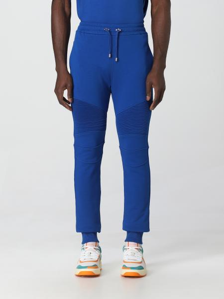 BALMAIN: cotton trousers - Blue | Balmain pants AH1OB000BB66 online at ...