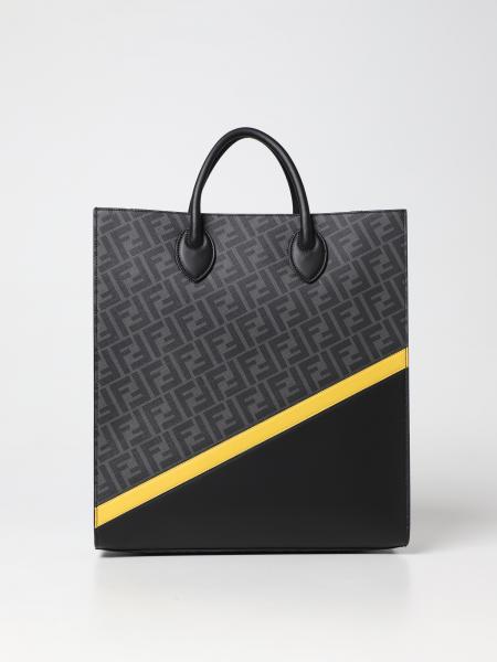 FENDI: Vertical Tote bag in leather and coated canvas - Black | Fendi ...