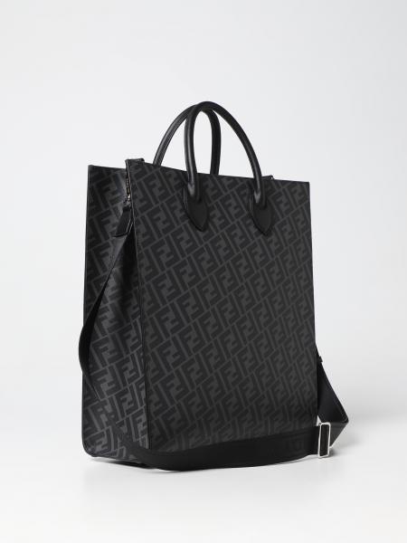FENDI: Vertical Tote bag in leather and coated canvas - Black | Fendi ...