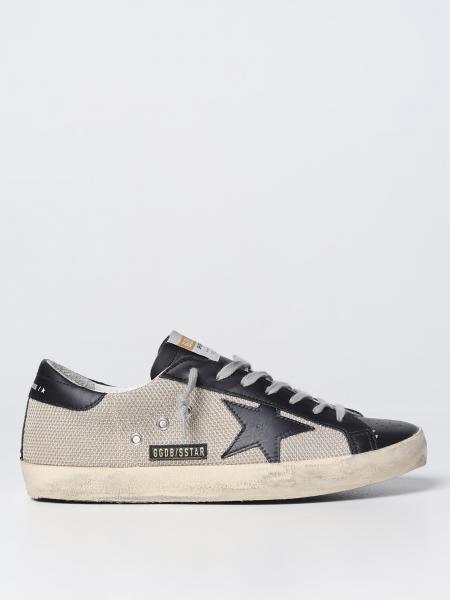 GOLDEN GOOSE: Super-Star sneakers in used fabric and leather - Milk ...