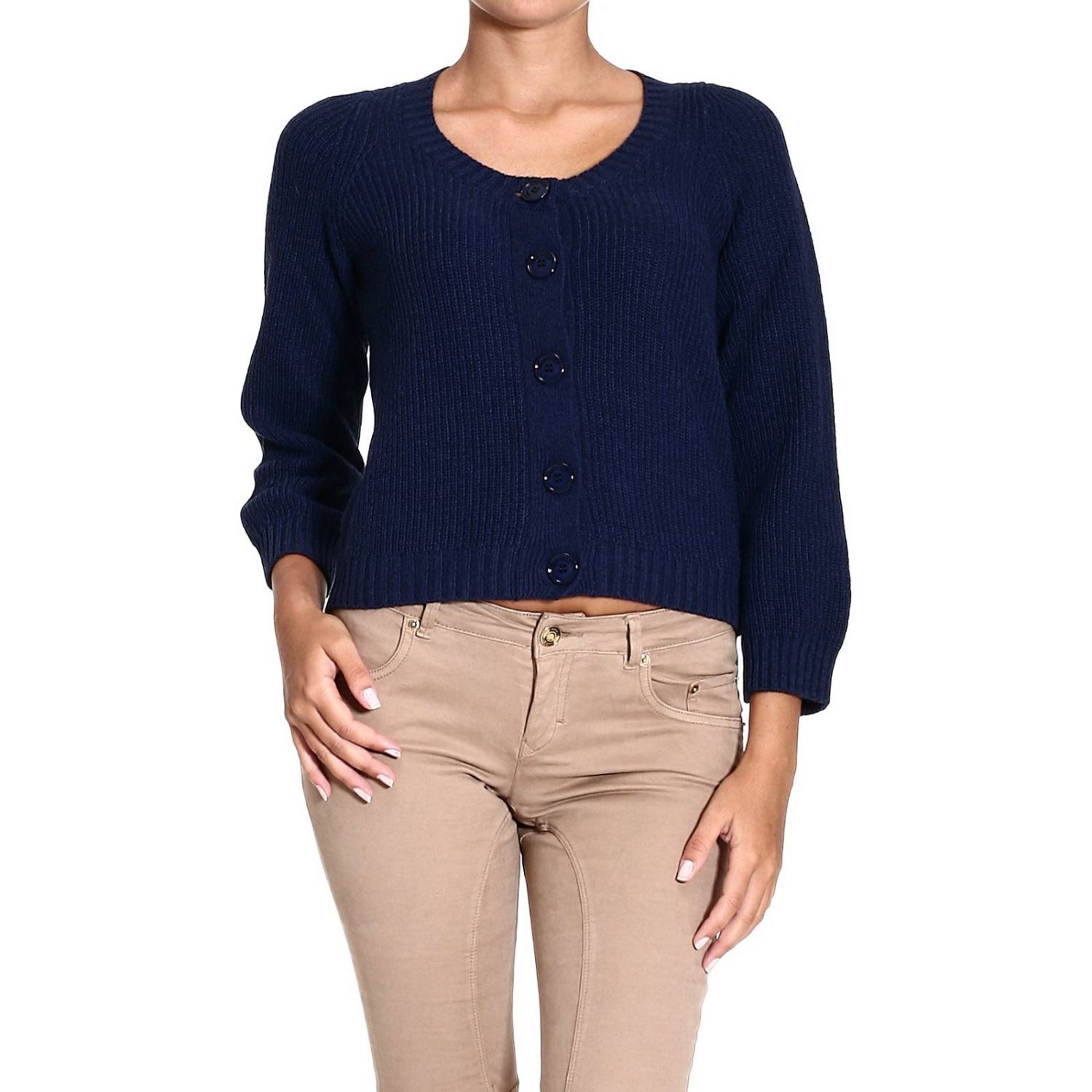 Armani Jeans Outlet CARDIGAN RIBBED WOOL Sweater Armani Jeans Women Blue Sweater Armani
