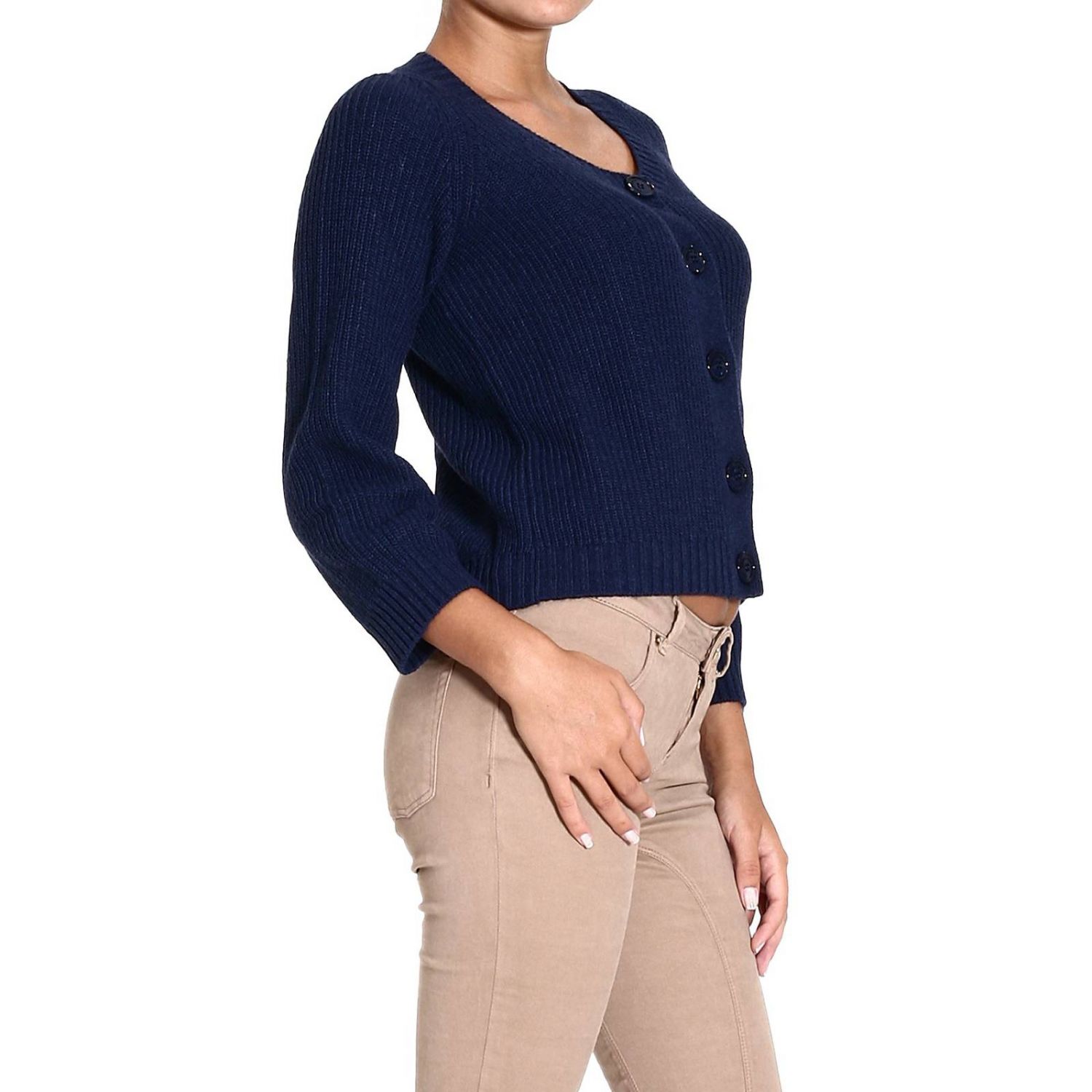 Armani Jeans Outlet CARDIGAN RIBBED WOOL Sweater Armani Jeans Women Blue Sweater Armani