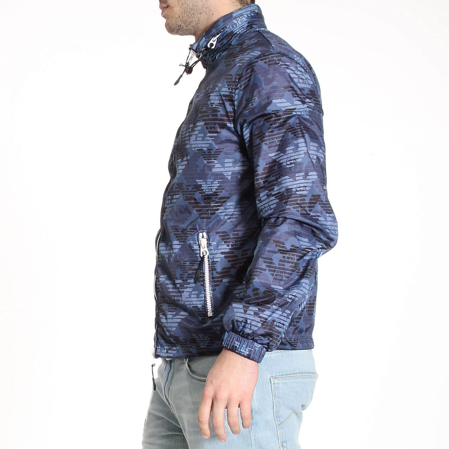 Armani Jeans Outlet: BOMBER NYLON LIGHT LOGO ALL OVER - Blue | Jacket ...