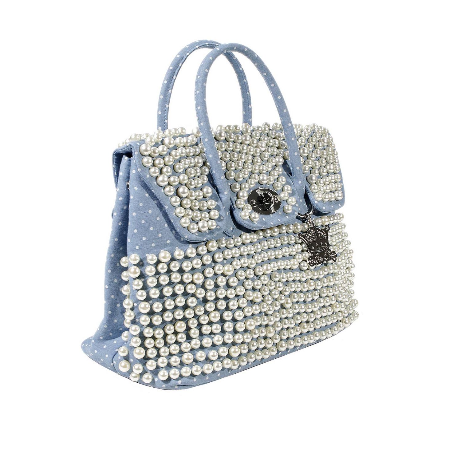 Mia Bag Outlet: PEARLS TWO HANDLES DENIM POIS PEARLS 43X32X16 CM | Shoulder Bag  Mia Bag Women Sky Blue | Shoulder Bag Mia Bag 14131 GIGLIO.COM