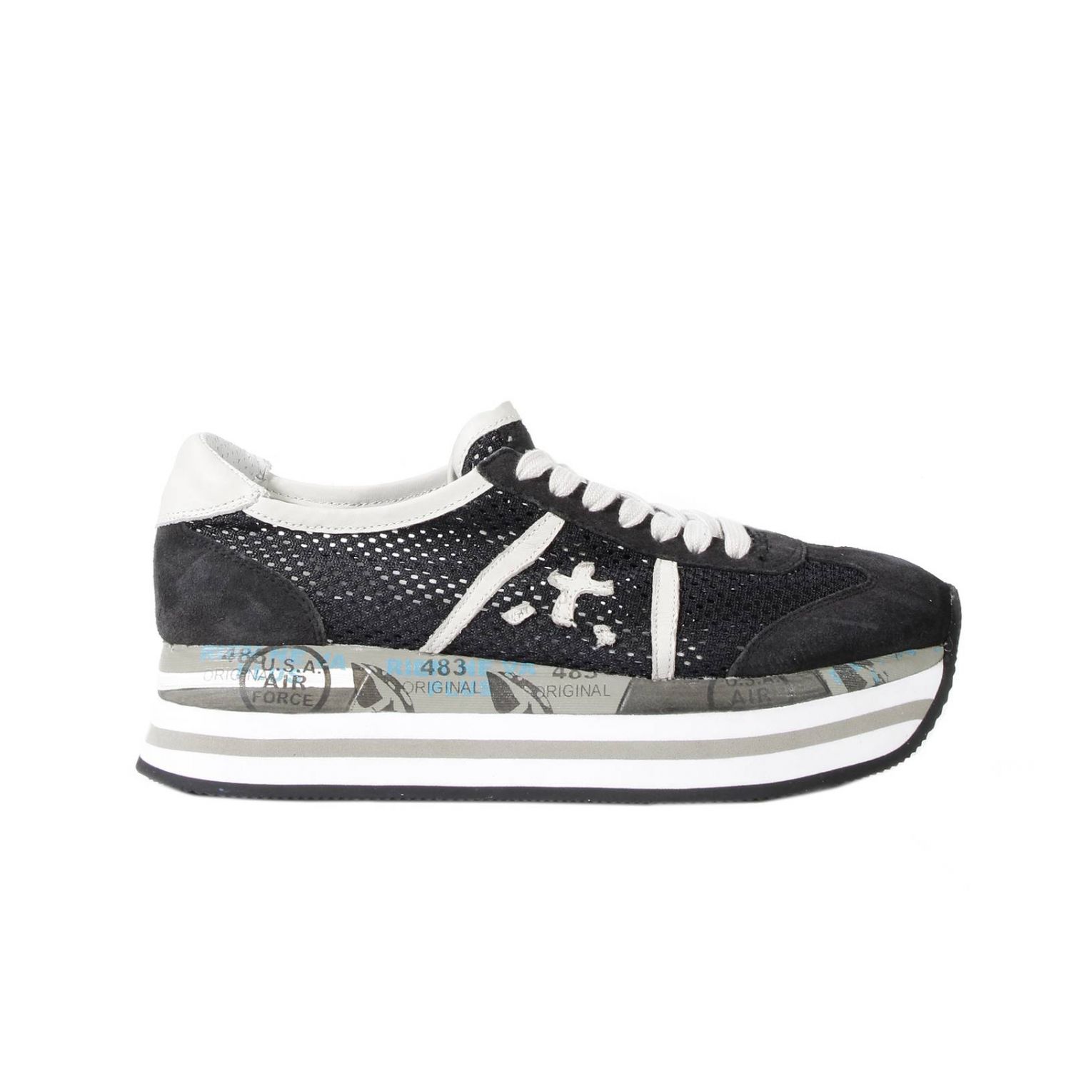 Premiata Outlet: SNEAKERS FONDO ZEPPA 4CM CAMOSCIO+TELA | Sneakers Premiata  Donna Nero | Sneakers Premiata BETH GIGLIO.COM